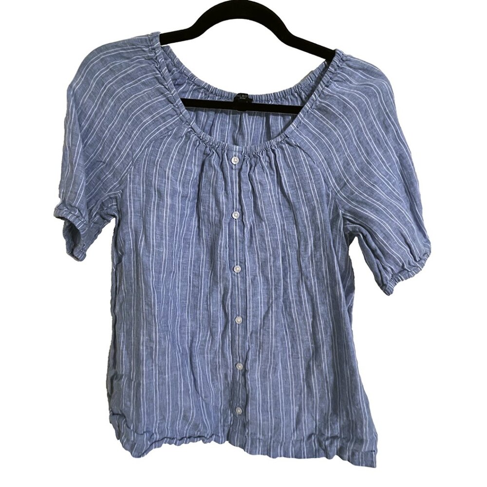 Talbots Striped Button-Down Scoop Neck Blouse